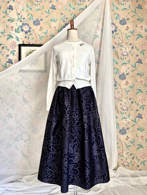 風景柄プリント大島紬ギャザー襟Wチュニック。 風景柄プリント大島紬