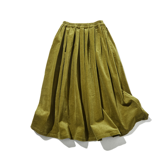 兼具俐落優雅與成人可愛的燈芯絨裙 黃綠色 230212-2 第1張的照片