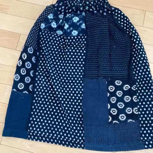 藍染古布パッチワークスカート フレアスカート 茜や 通販｜Creema  