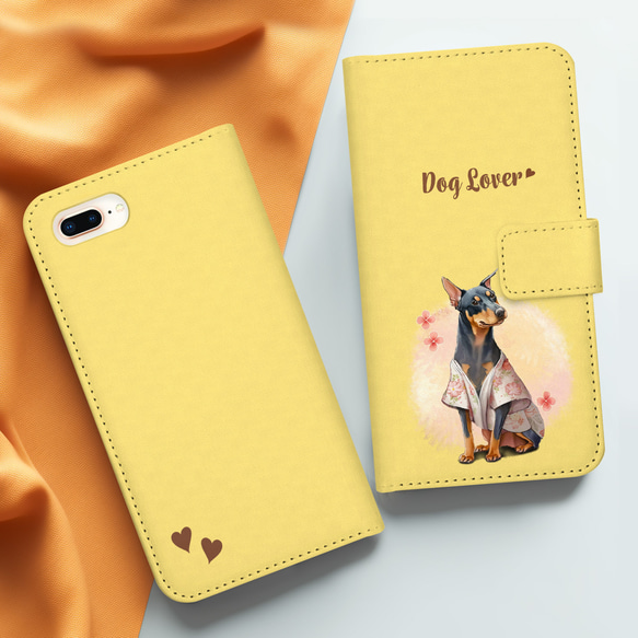 【 晴れ着姿の ドーベルマン 】 手帳 スマホケース　犬　うちの子　プレゼント　ペット　Android対応 3枚目の画像