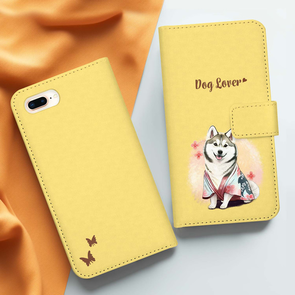【 晴れ着姿の シベリアンハスキー 】 手帳 スマホケース　犬　うちの子　プレゼント　ペット　Android対応 3枚目の画像