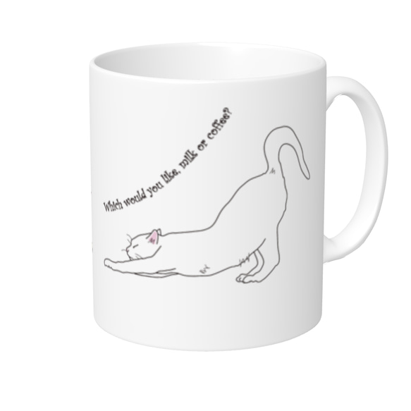 猫マグカップ（M)「コーヒーかミルク」（シンプルだけどちょっと面白い） 1枚目の画像