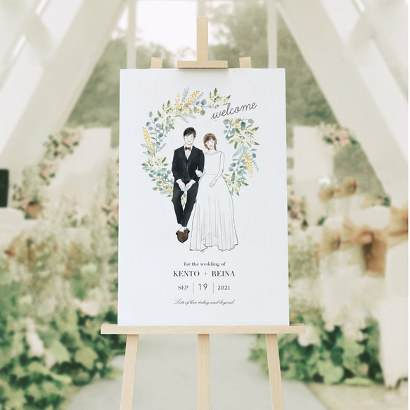 ＼結婚式の思い出にぴったり／ ふんわり水彩風のウェディング似顔絵【フレーム付き】 水彩似顔絵ウェルカムボード【A4サイズ・水彩画・フレーム付き