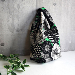 Retro Modern Floral Eco Bag (黑色×綠色) S, M, L 第1張的照片