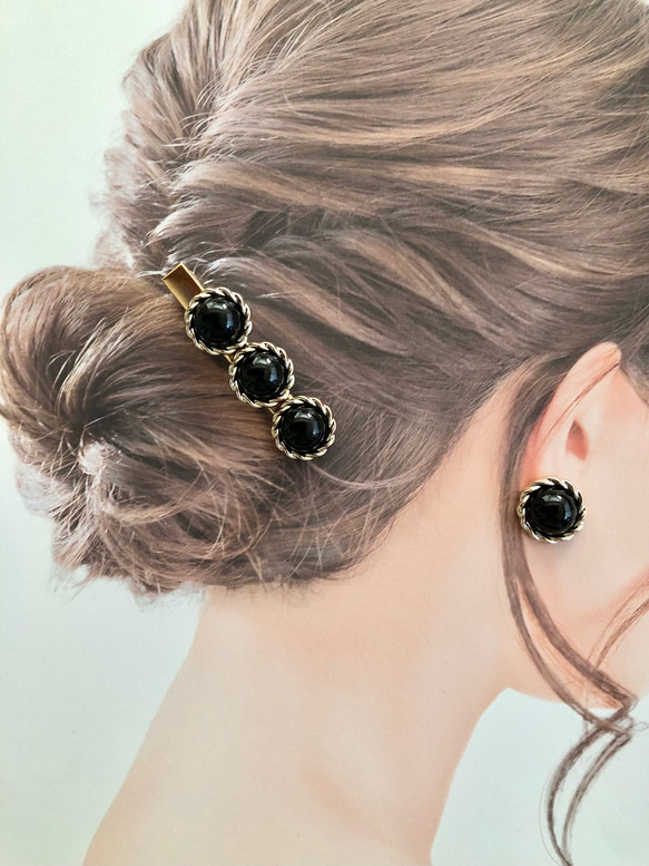 【二点セット】 アンティークパール 髪留め ピアス イヤリング ヘアクリップ ハンドメイド ウエディング 結婚式 2枚目の画像