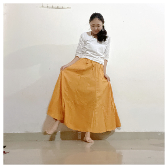 天然染料のカディインドコットンのマンジャリースカート各種カラー　サンオレンジ 1枚目の画像
