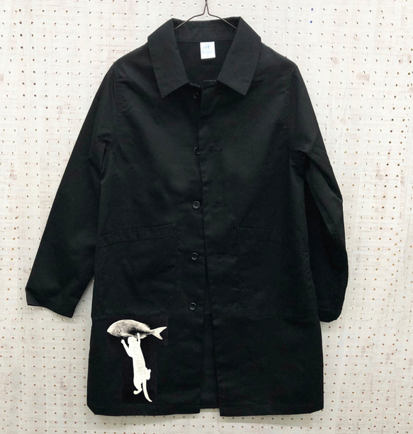 プリント選べる】ダスターコート ブラック コート スプリングコート