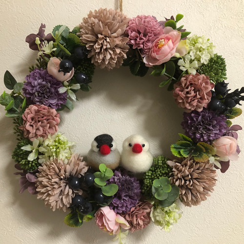 フラワーリース&文鳥さん