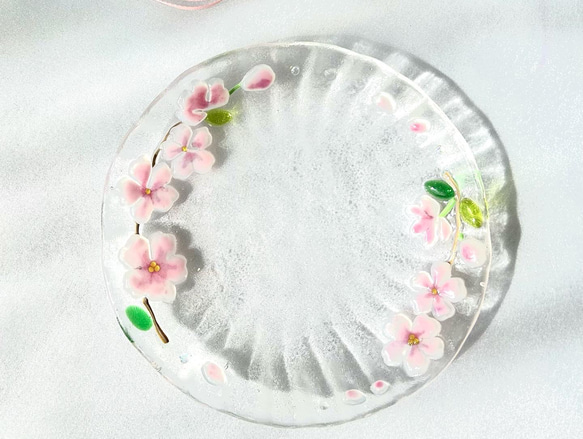 ベネチアンガラス　春爛漫　煌めく透明　桜のお皿 5枚目の画像
