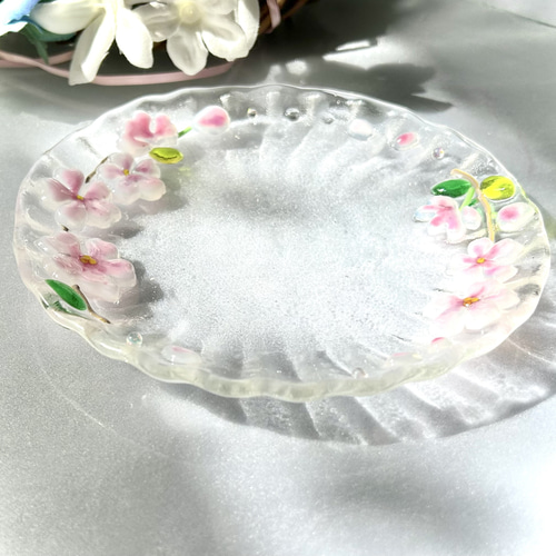 ベネチアンガラス 春爛漫 煌めく透明 桜のお皿 中皿 Fairy Rondo