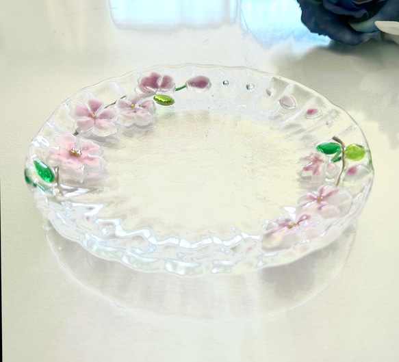 ベネチアンガラス 春爛漫 煌めく透明 桜のお皿 中皿 Fairy Rondo