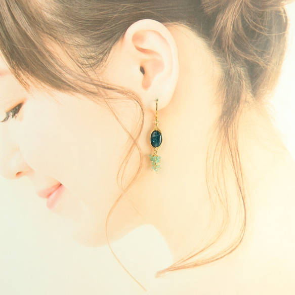 【超希少】ブルーグリーン カイヤナイト　エメラルド　耳飾り 4枚目の画像