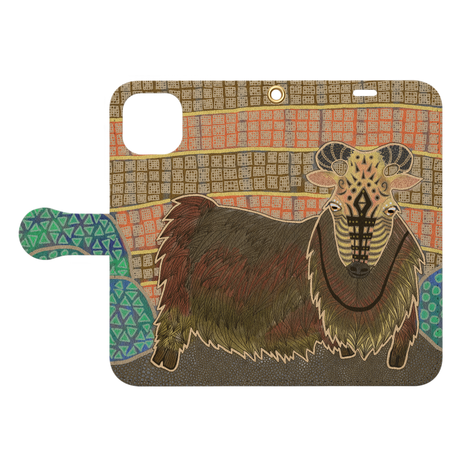 茶色 ヤギ 手帳型 iPhoneケース 時々 オレンジ ヒマラヤタール