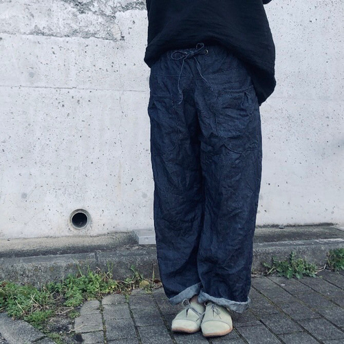 linen denimストレートパンツ ＿前タックポケットver. ロング