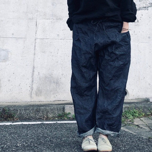 linen denimストレートパンツ ＿前タックポケットver. 4枚目の画像