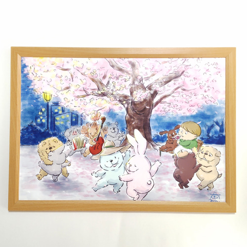 A3ポスター【もっちゃり君のいる世界 夜桜の下で】 イラスト 萩尾ます