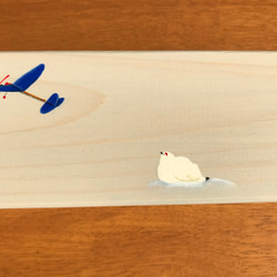 食卓に置ける箸箱(雷鳥とゴム飛行機）蓋付き箸入れ　ヒノキの箸箱　片手で開けられるカトラリーケース　小物入れ　メガネ入れ 5枚目の画像