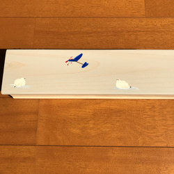 食卓に置ける箸箱(雷鳥とゴム飛行機）蓋付き箸入れ　ヒノキの箸箱　片手で開けられるカトラリーケース　小物入れ　メガネ入れ 2枚目の画像