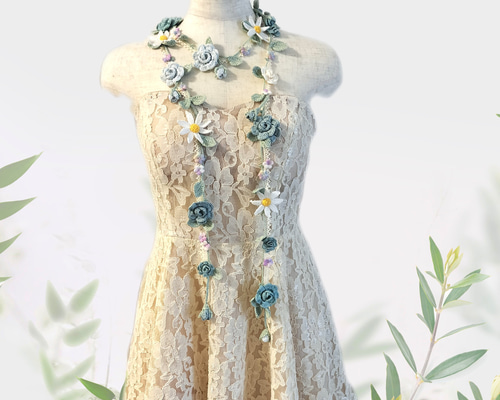 レース編み＊花摘みラリエット～Something Blue Antique