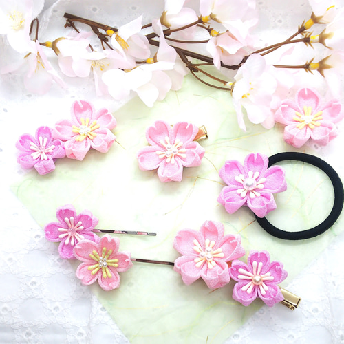 つまみ細工♡桜♡ベビーヘアクリップ ヘアゴム （桜満開コーム