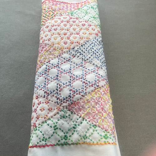 刺し子花ふきん ホビーラホビーレ菱形寄せ模様オリジナル色遣い段染め 