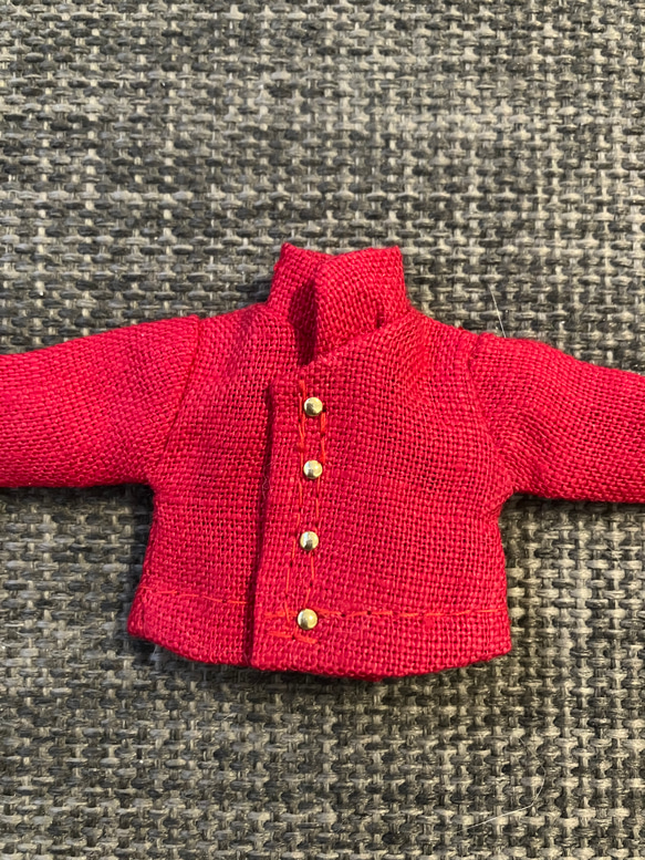 オビツ11 上質な麻の長袖シャツ　red スタンドカラー 2枚目の画像