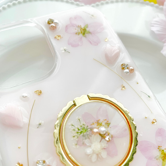 iPhoneケース　スマホケース　Android Sakura Jewelry 桜　押し花　A 13枚目の画像