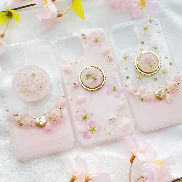 iPhoneケース　スマホケース　Android Sakura Jewelry 桜　押し花　A 5枚目の画像