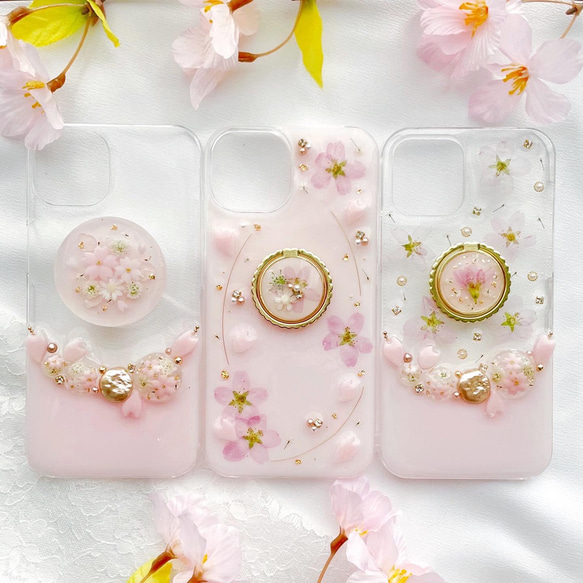 iPhoneケース　スマホケース　Android Sakura Jewelry 桜　押し花　A 1枚目の画像