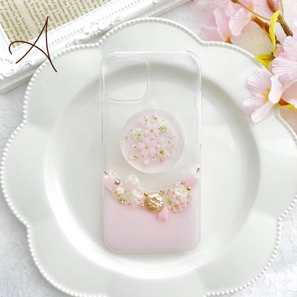 iPhoneケース　スマホケース　Android Sakura Jewelry 桜　押し花　A 2枚目の画像