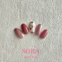 SORA/さくらんぼネイル/フルーツシリーズ/チェリーネイル/ピンクネイル/夏ネイル/サマーネイル/マグネットネイル 1枚目の画像