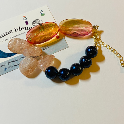 一点物】クラック水晶チャーム入り✨ピンク系天然石ブレスレット