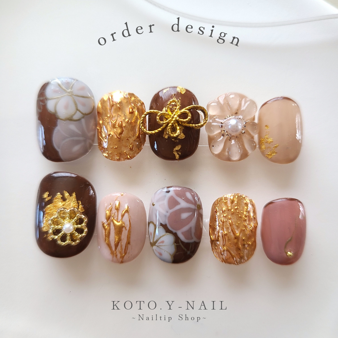 桃色和華　ネイルチップ　ニュアンスネイル　成人式　前撮り　卒業式　ブライダル　ウェディング　和柄ネイル　振袖ネイル　袴