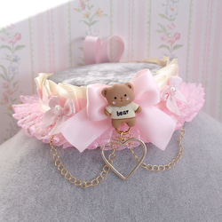 Teddy Bear 粉紅色  蕾絲  蝴蝶結 Gothic 項鍊 Choker Necklace 第3張的照片