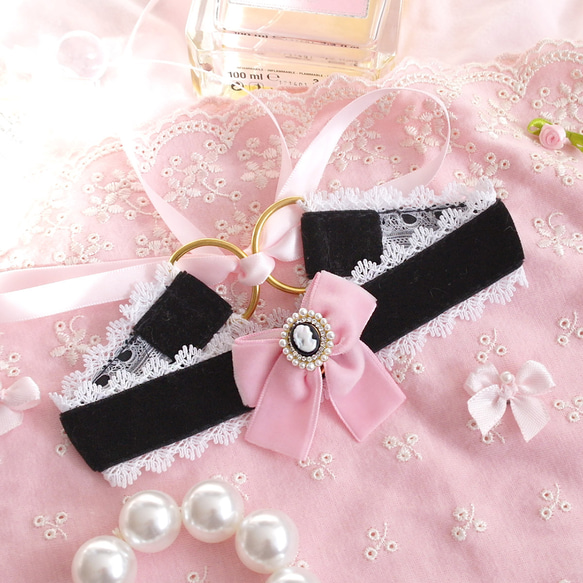 粉紅色 黑色 絲絨蝴蝶結 Victorian  蕾絲 項鍊 Choker necklace 第2張的照片