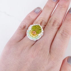健談戒指 23 均碼串珠刺繡戒指葉子寶石綠色多彩多色 第2張的照片