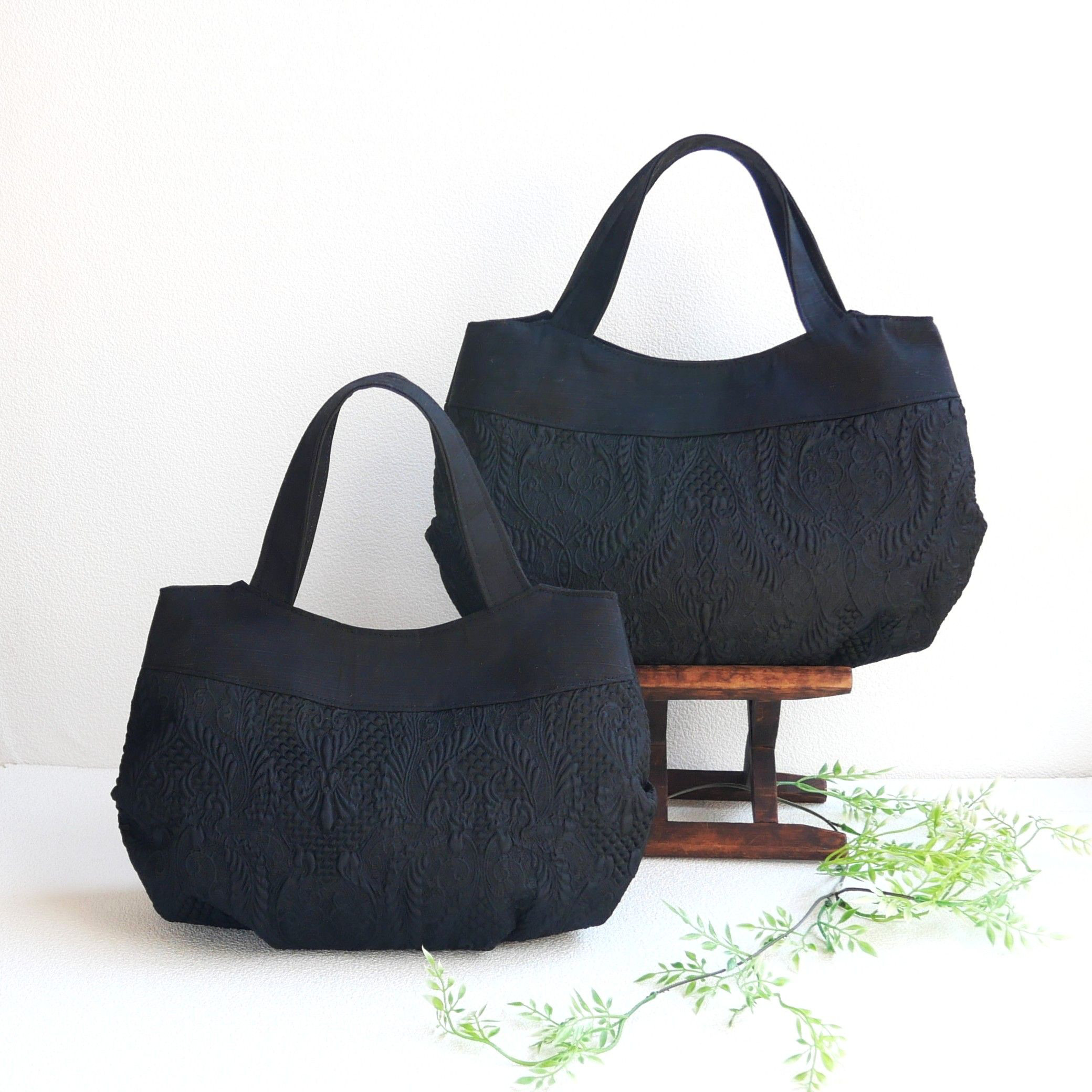 大人フォーマル2026【Lサイズを追加】ブラック　大人のジャガードタックラウンドトート