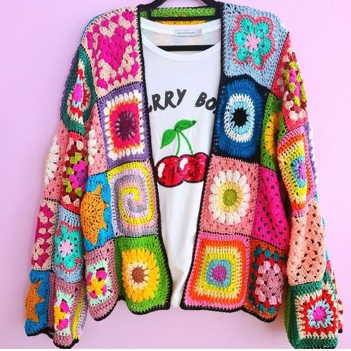 受注作成 パッチワークカーディガン ハートカーディガン フルーツ