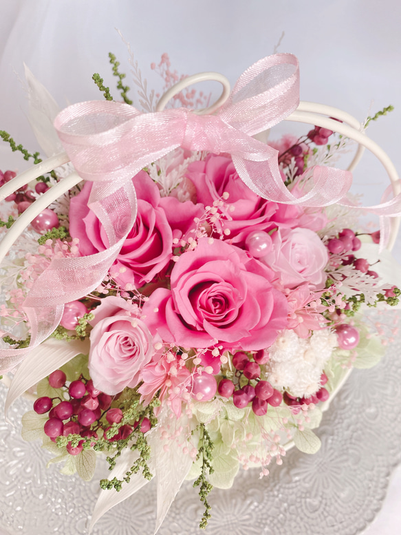 【creema限定】Luana Mally✽ 上品なで華やかなワイヤー花かご　ローズピンク　小 6枚目の画像