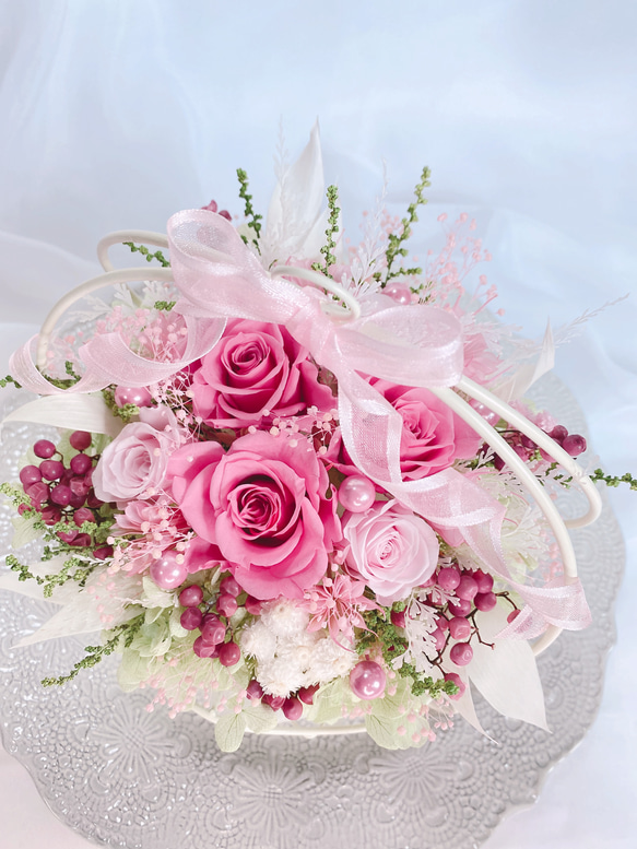 【creema限定】Luana Mally✽ 上品なで華やかなワイヤー花かご　ローズピンク　小 9枚目の画像