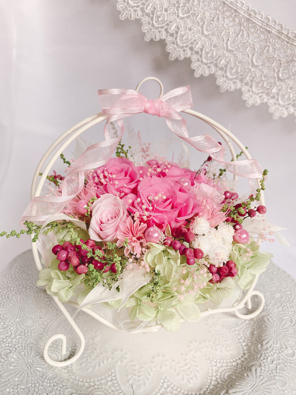 【creema限定】Luana Mally✽ 上品なで華やかなワイヤー花かご　ローズピンク　小 3枚目の画像