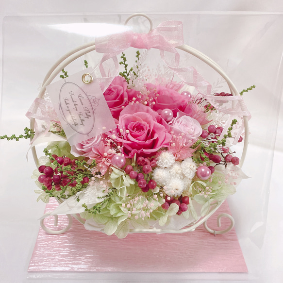 【creema限定】Luana Mally✽ 上品なで華やかなワイヤー花かご　ローズピンク　小 12枚目の画像