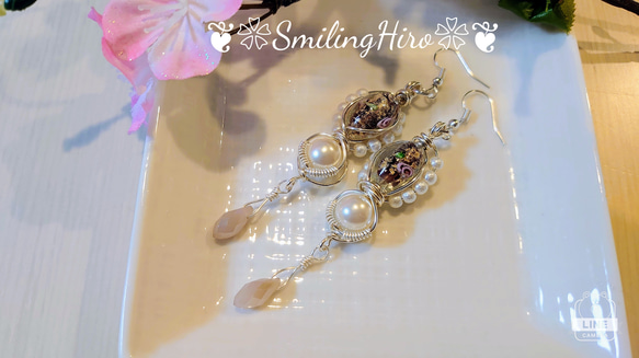 ❀ワイヤーアクセサリー❀和柄とんぼ玉とパールのピアス