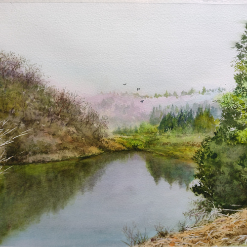 絵画 水彩画 風景画 画題「幻想の木籠（こごも）」 絵画 yamakasumi56