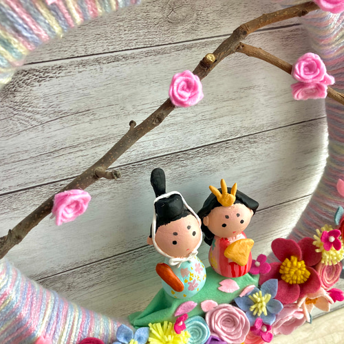 完全手作り】フェルトの華やかお雛様リース 超特大 リース cyanariel