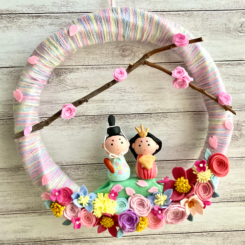 完全手作り】フェルトの華やかお雛様リース 超特大 リース cyanariel