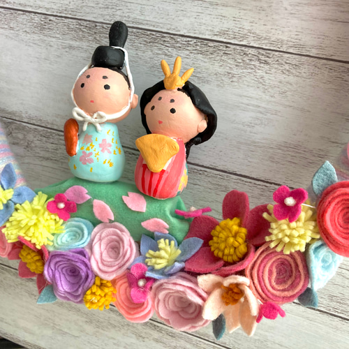 完全手作り】フェルトの華やかお雛様リース 超特大 リース cyanariel