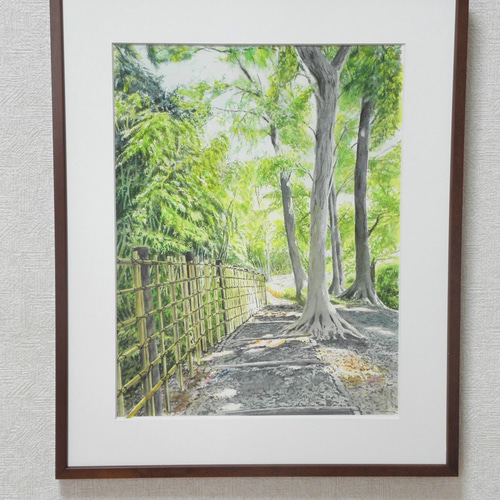 風景画　額縁有 風景画「風の道」油彩画F4/額付き | fukeiart