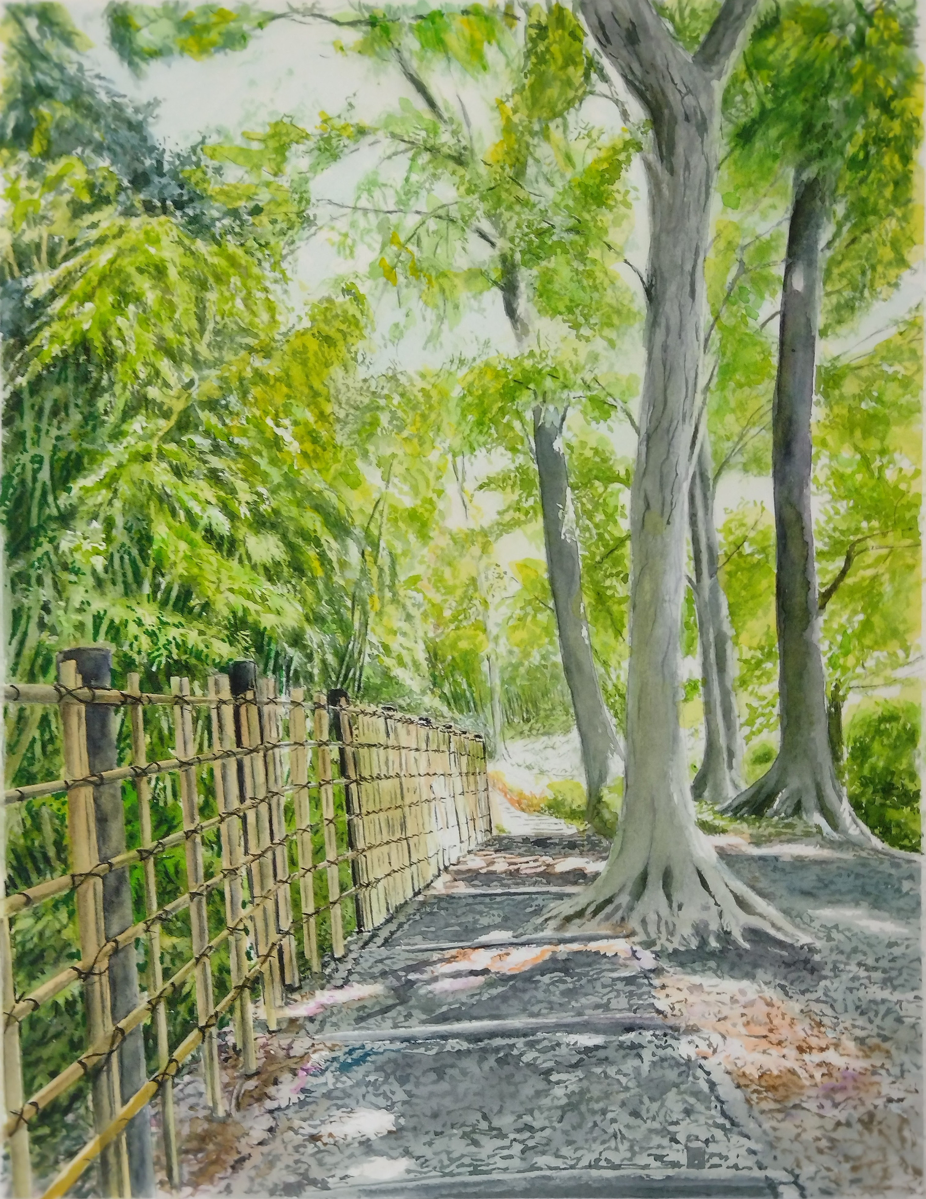 アナベルの丘」透明水彩画 原画 風景画 額縁付 F4サイズ 絵画