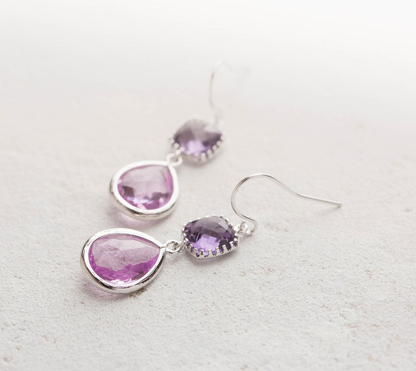 *LeChaim* 紫水晶紫色水晶耳環，紫色婚禮，二月生日石顏色 第3張的照片